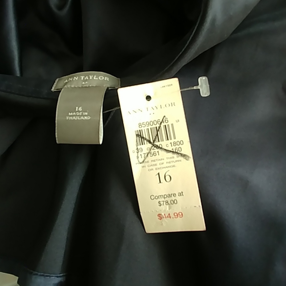 NWT Ann Taylor Navy Satin Blouse 16 - Picture 2 of 2